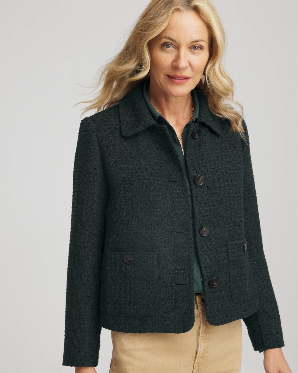 Darkest Spruce Tweed Cropped Jacket
