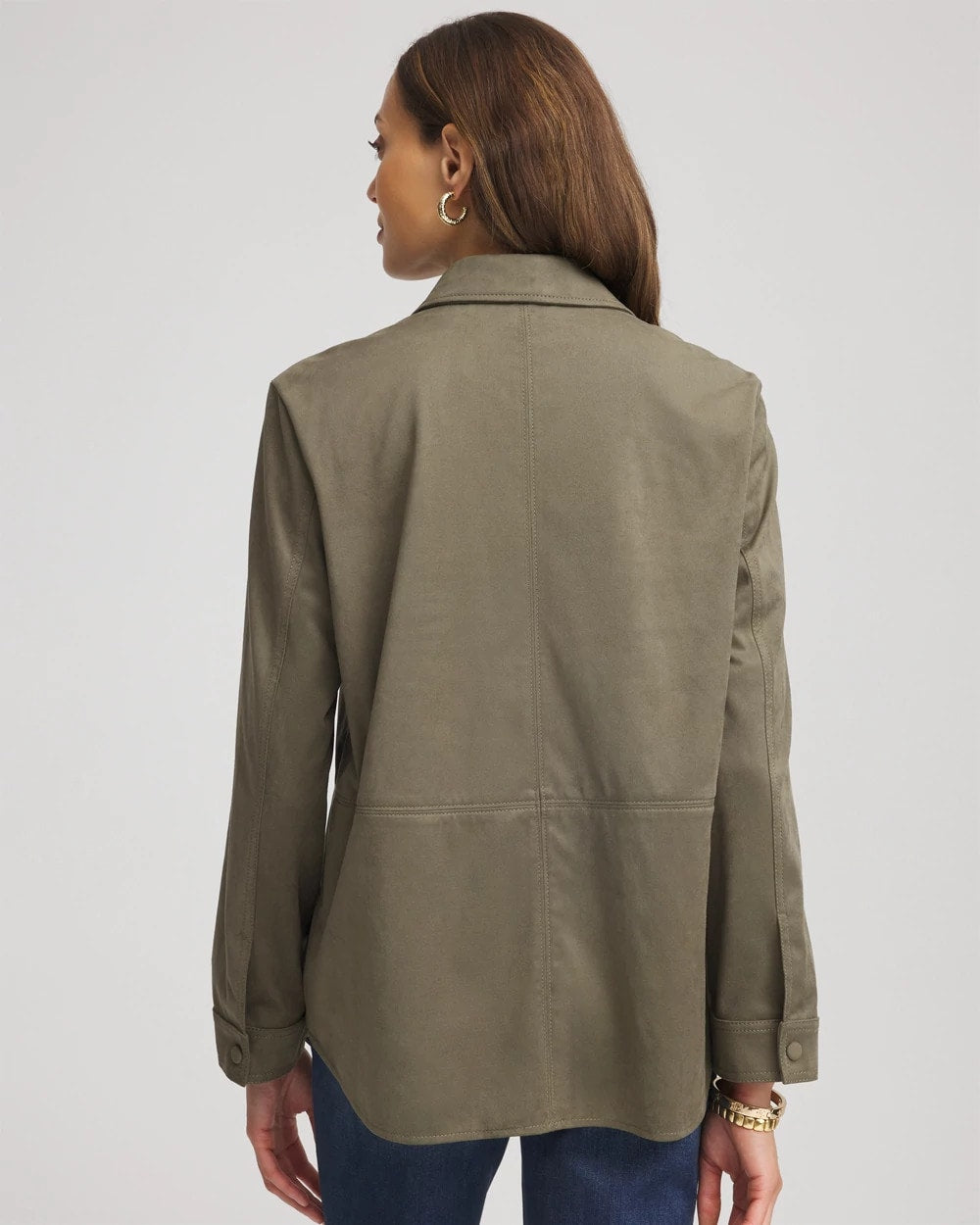 Nettle Leaf Suede Collared Long-Sleeved Shacket