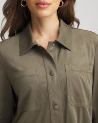 Nettle Leaf Suede Collared Long-Sleeved Shacket