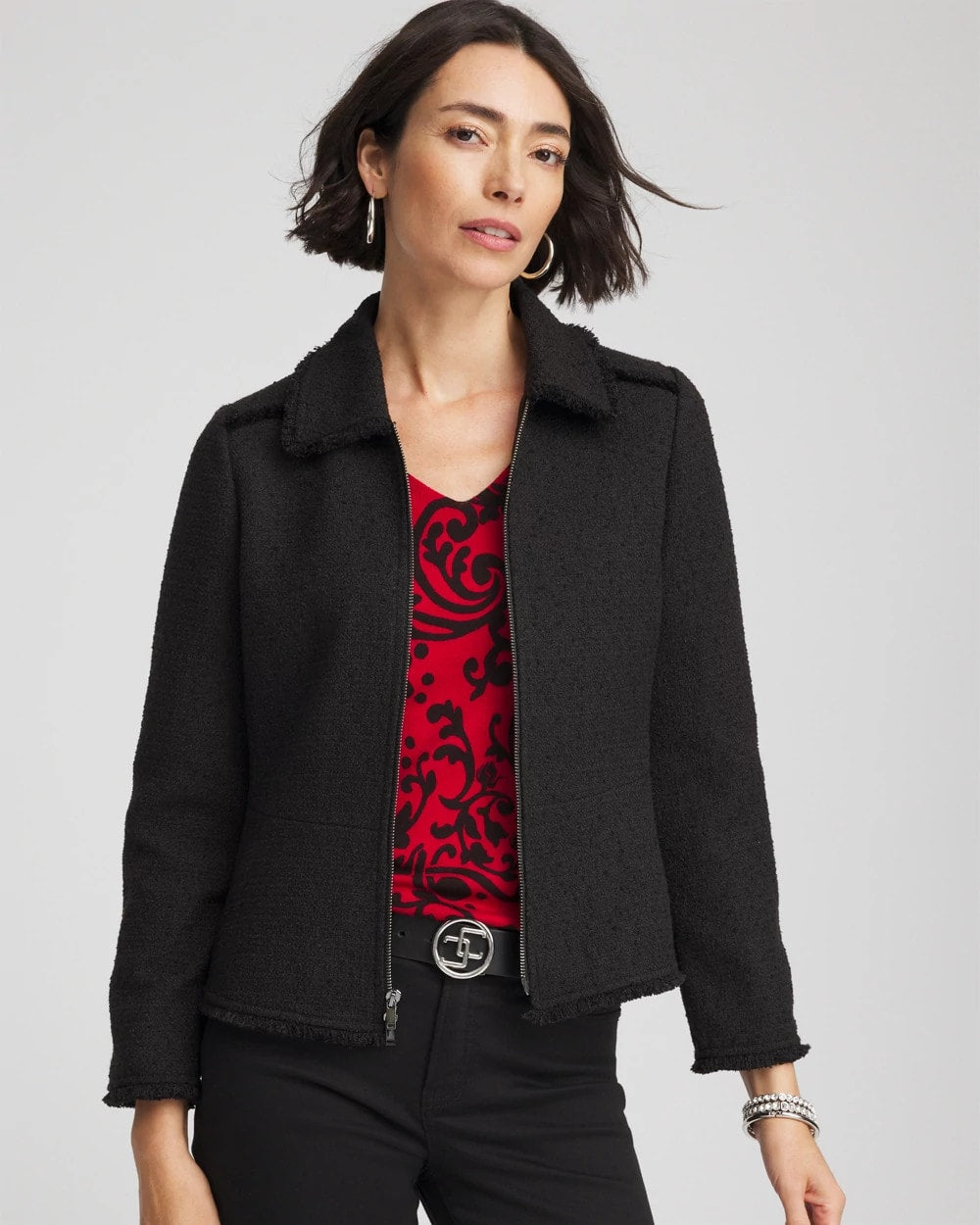 Black Bouclé Peplum Jacket