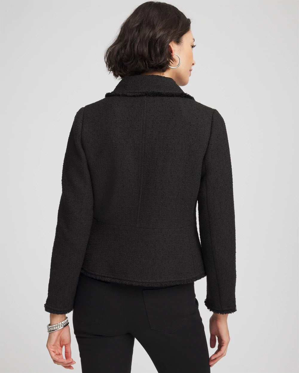 Black Bouclé Peplum Jacket