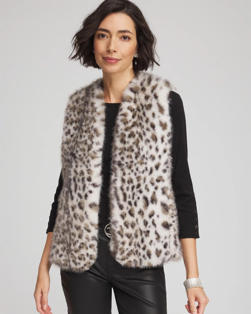 Cream Snow Leopard Faux Fur Vest