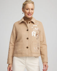 Light Taupe Heather Embroidered Wool Chore Jacket