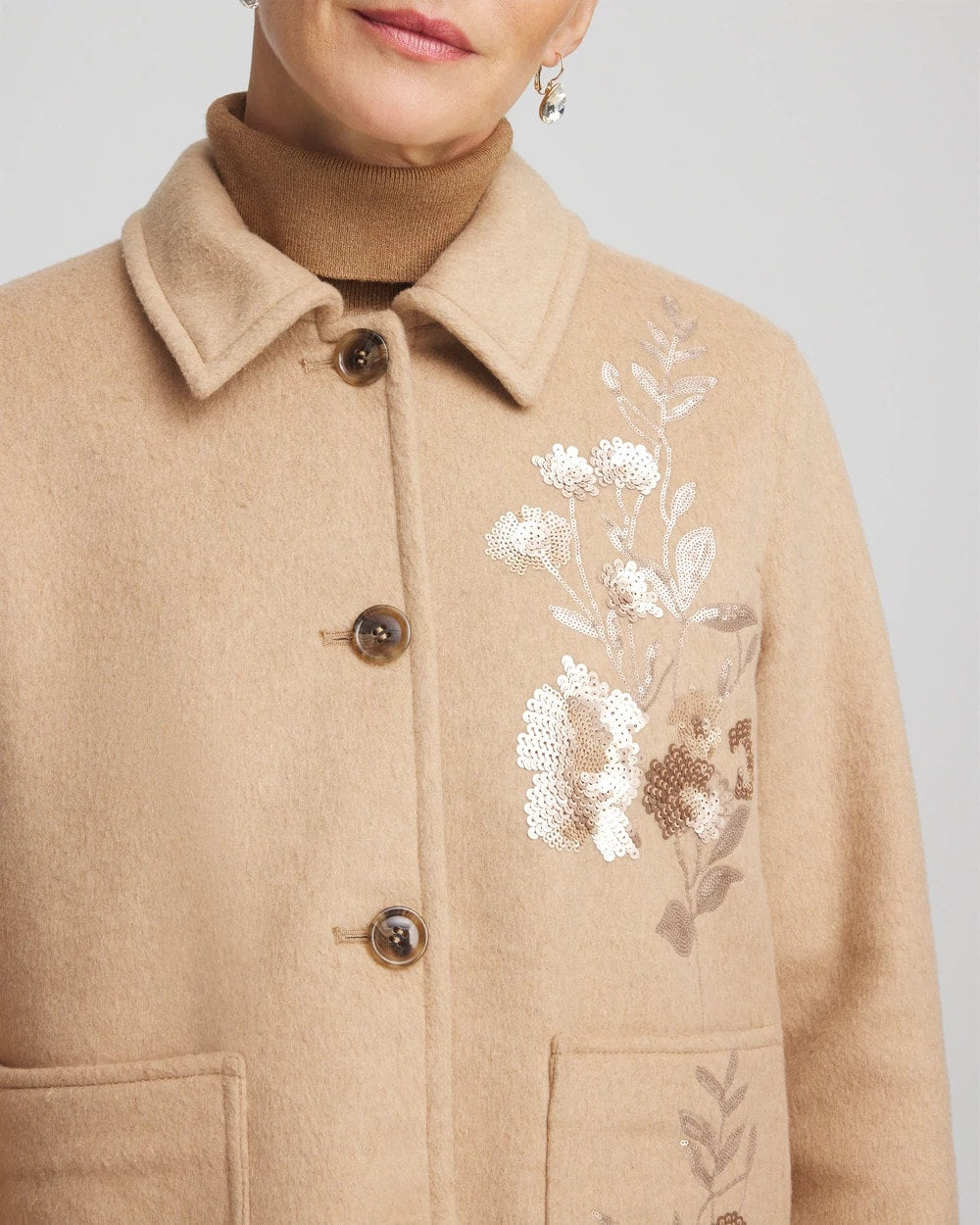 Light Taupe Heather Embroidered Wool Chore Jacket