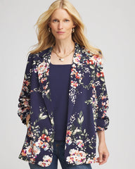 Passport Blue Floral Ruched Sleeve Blazer