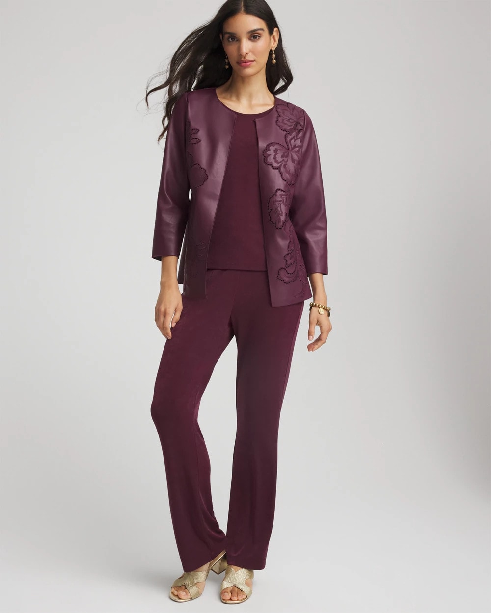 Blackened Burgundy Travelers™ Collection Faux Leather Embroidered Jacket