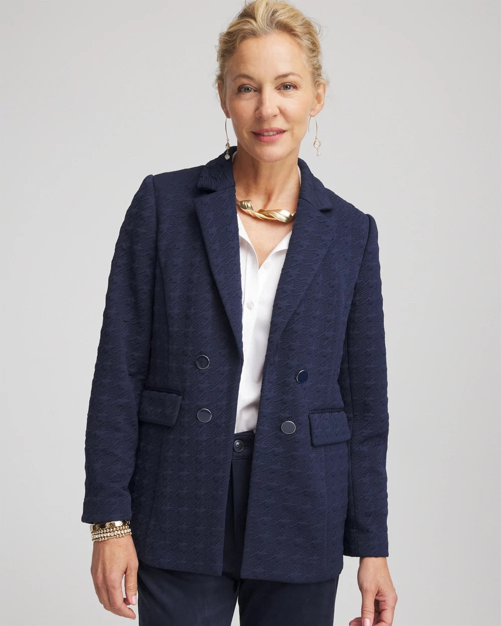 Passport Blue Textured Single-Breasted Knit Blazer