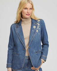 Kiruna Indigo Pearl Brooch Denim Blazer