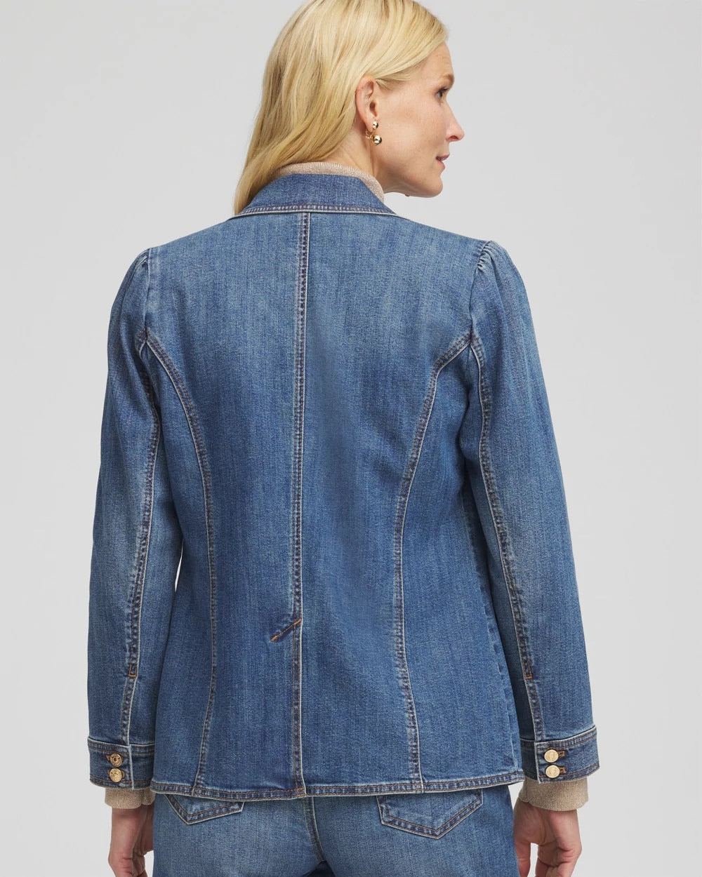 Kiruna Indigo Pearl Brooch Denim Blazer