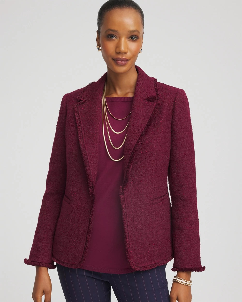 Deep Chianti Tweed Fringe Blazer