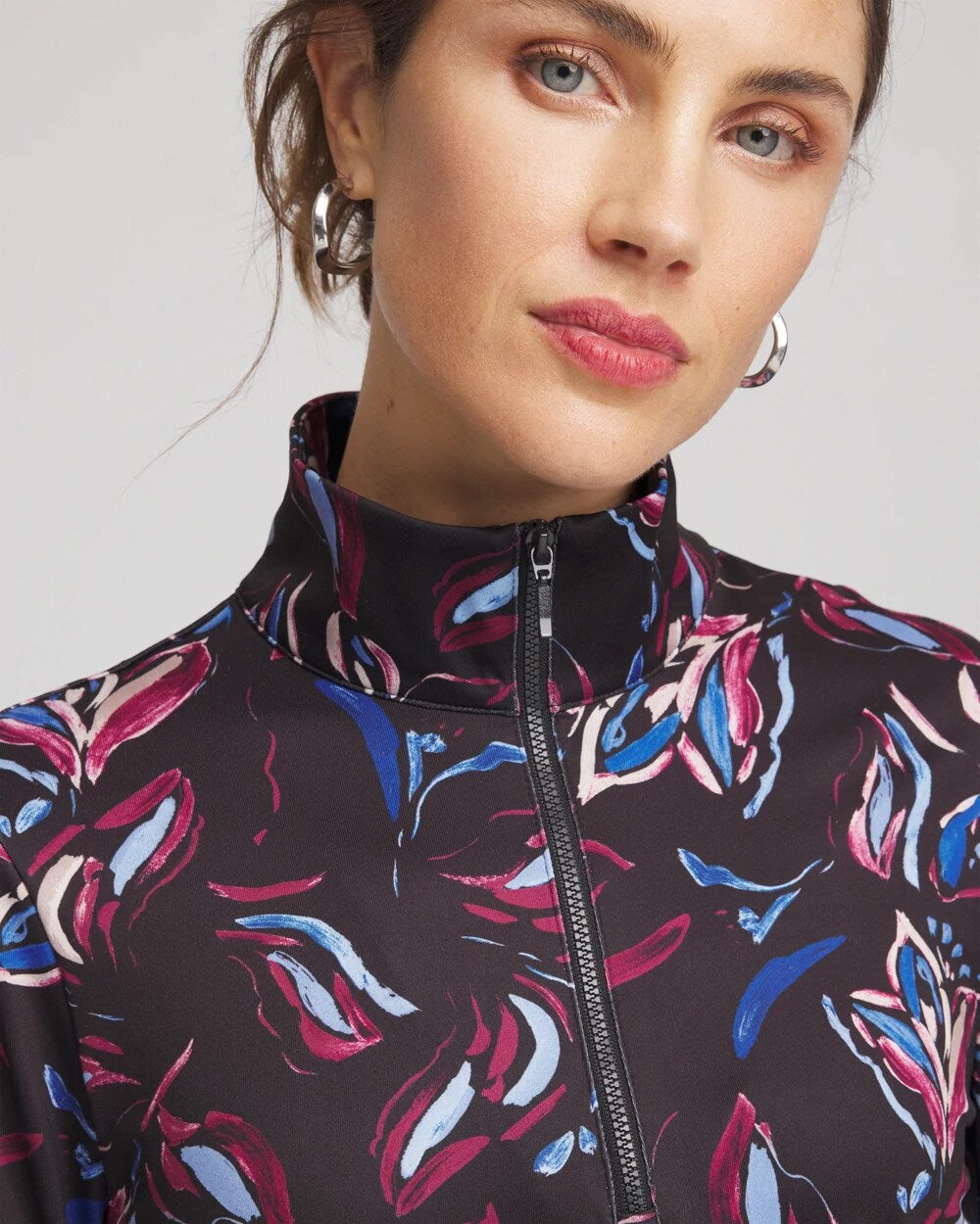 Deep Chianti Zenergy® UPF Floral Half-Zip Pullover Top