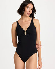 Black Gottex Beyond Time V-Neck One-Piece Swimsuit