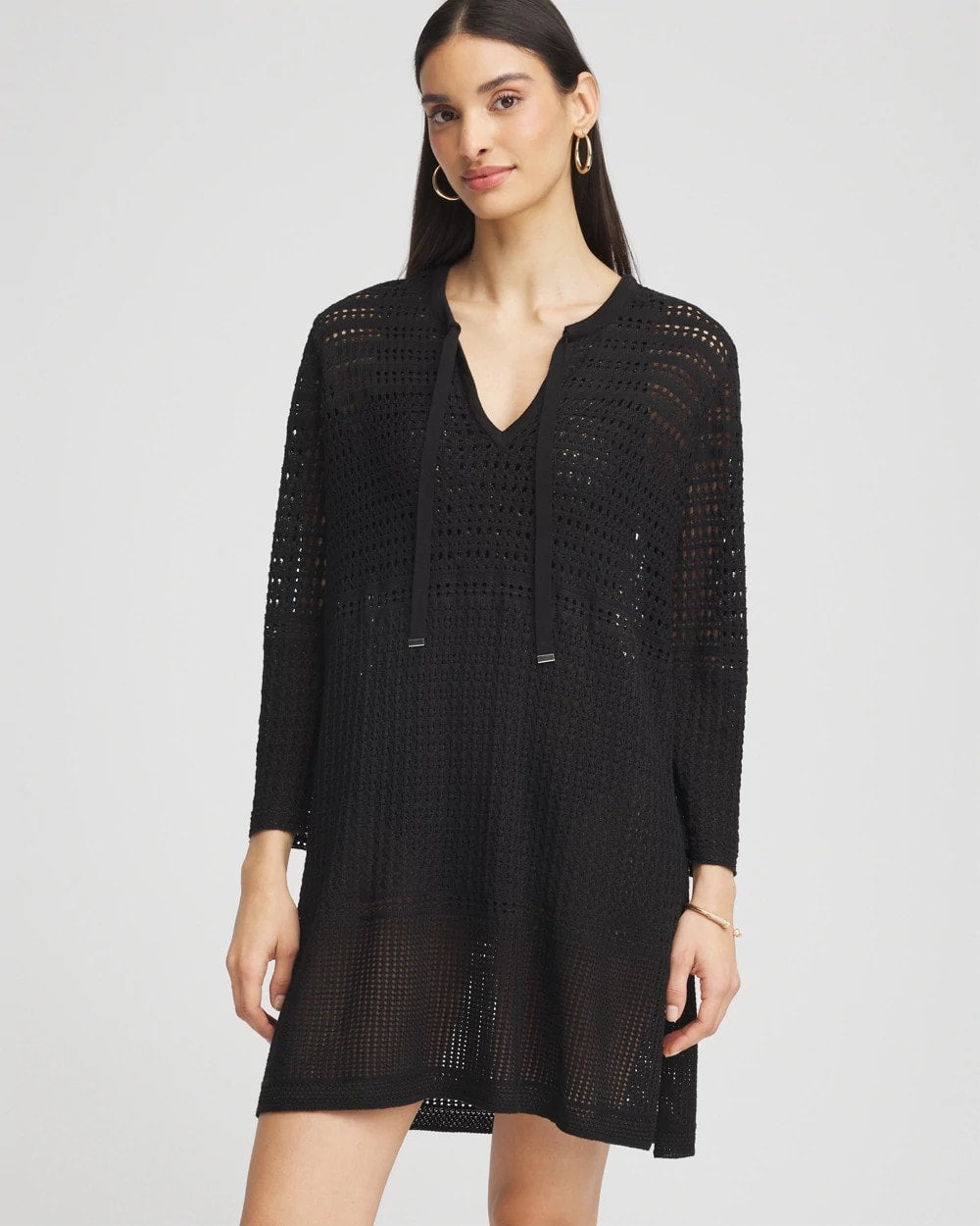 Black Chico's Tie-Front Beach Swimsuit Cover-Up