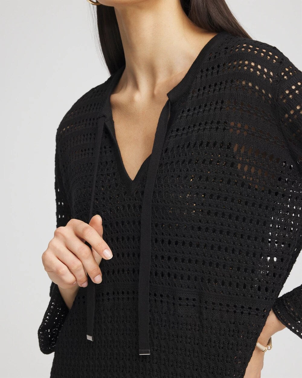 Black Chico's Tie-Front Beach Swimsuit Cover-Up