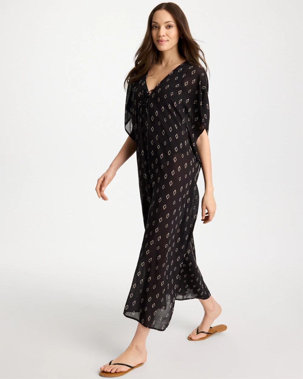 Black/Neutral Printed Kaftan Swim Cover-Up