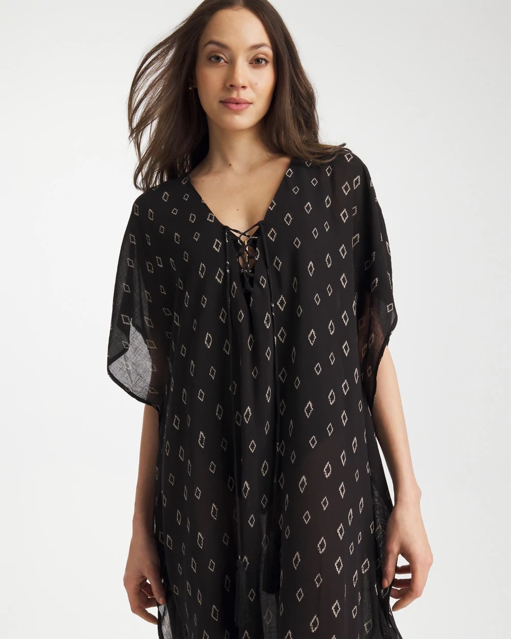 Black/Neutral Printed Kaftan Swim Cover-Up