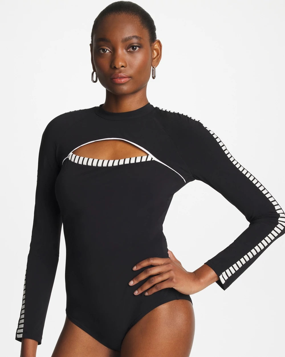 Black/White Gottex Coco Long Sleeve One Piece