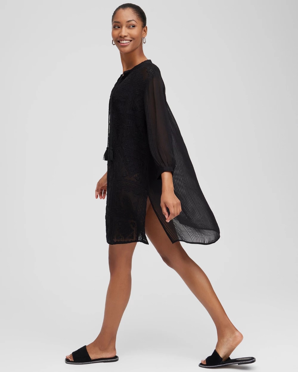 Black Embroidered Swim Dress Coverup