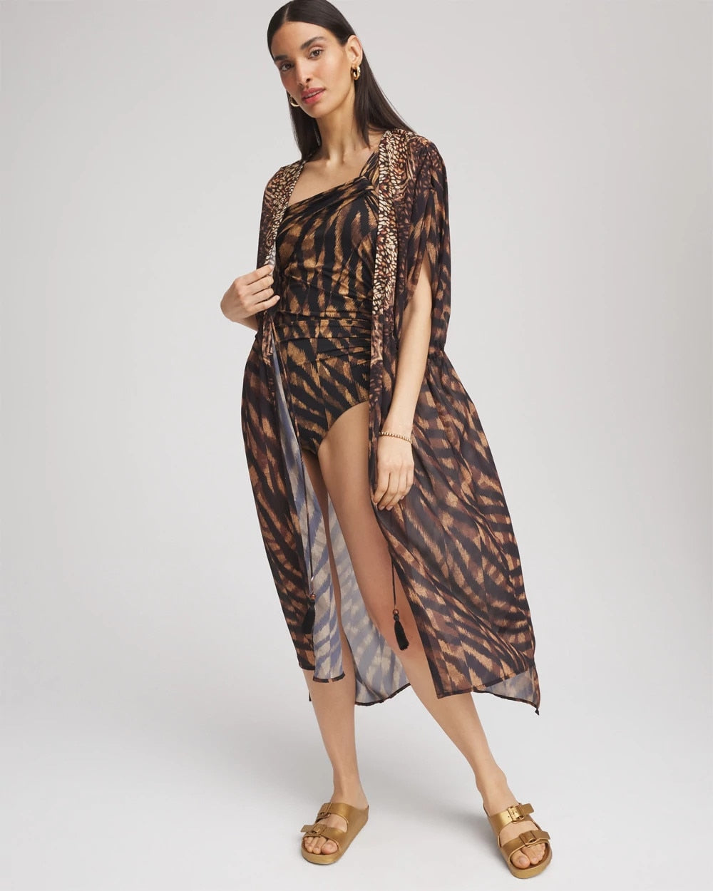 Black/Brown Miraclesuit® Raya De Safari Kimono Cover-Up
