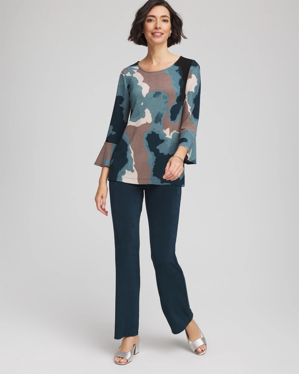 Teal Shadow Travelers™ Crystal Flounce Sleeve Tunic