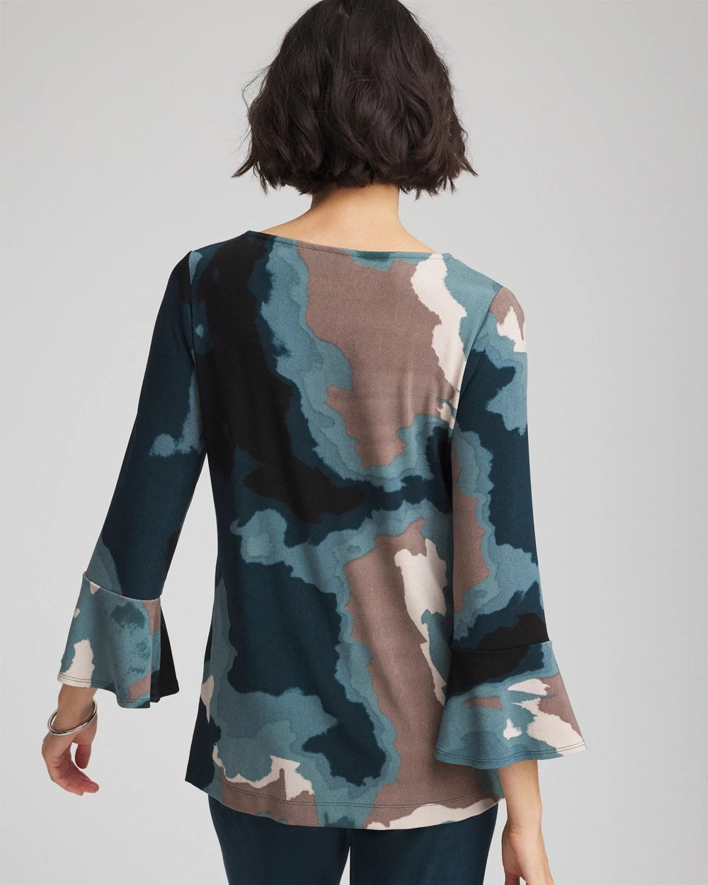 Teal Shadow Travelers™ Crystal Flounce Sleeve Tunic
