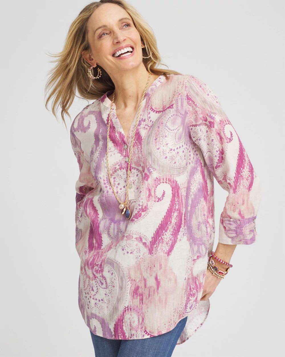 French Blush No Iron™ Multi Paisley Linen Tunic