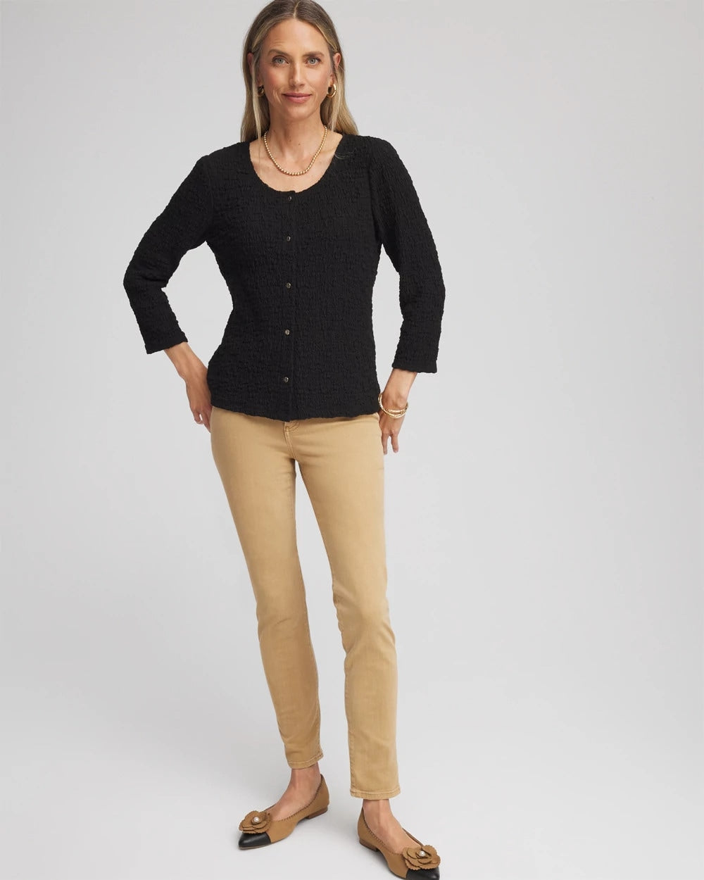 Black Textured Scoopneck Cardigan