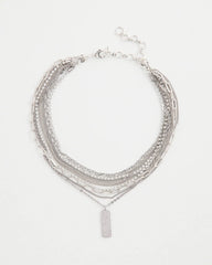 Silver Silver Tone Pave Multistrand Necklace