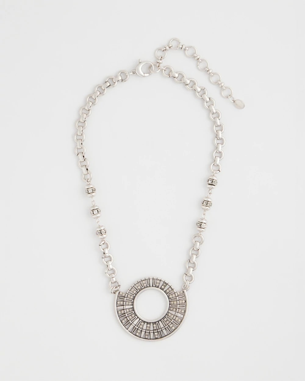 Silver Sparkling Silvertone Circle Pendant Necklace