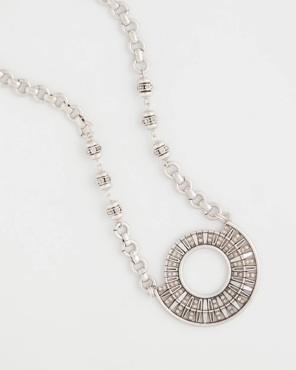 Silver Sparkling Silvertone Circle Pendant Necklace