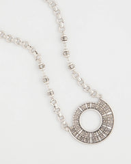 Silver Sparkling Silvertone Circle Pendant Necklace