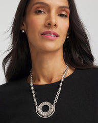 Silver Sparkling Silvertone Circle Pendant Necklace