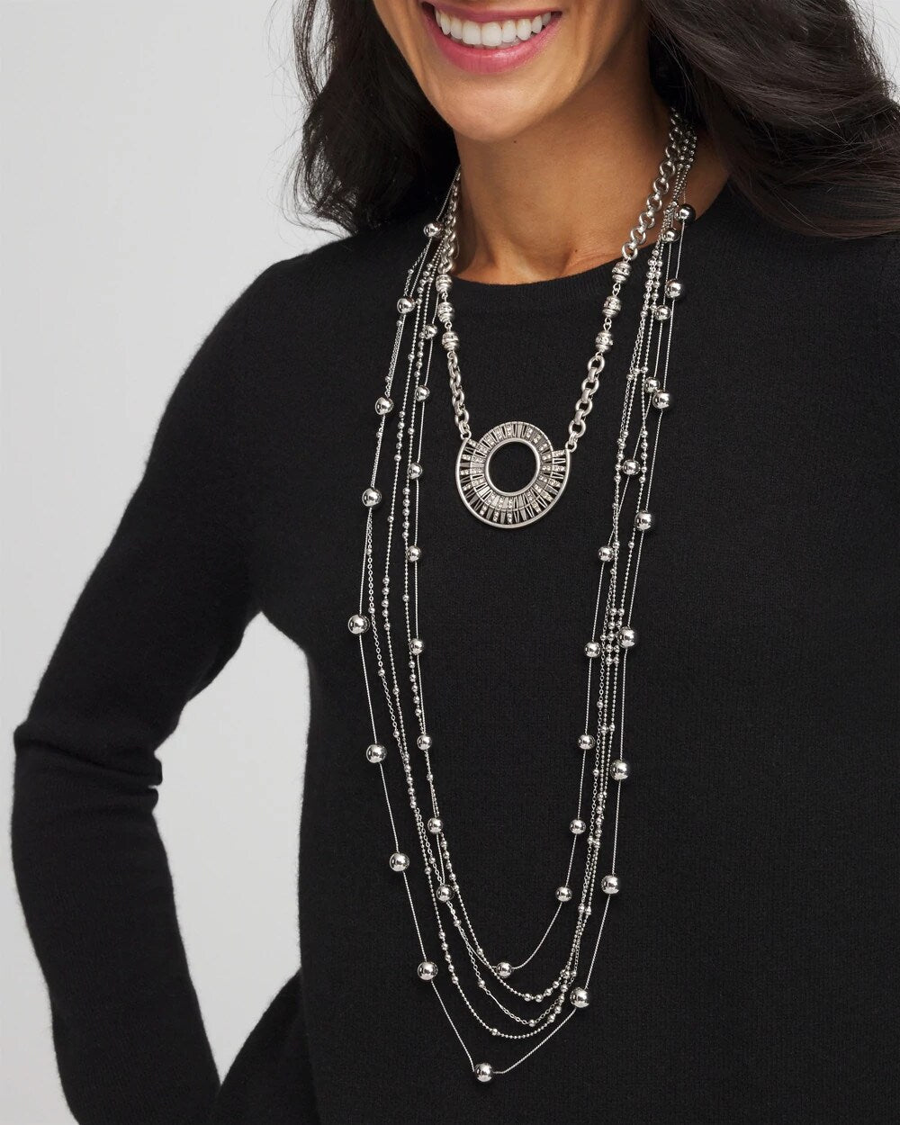 Silver Sparkling Silvertone Circle Pendant Necklace