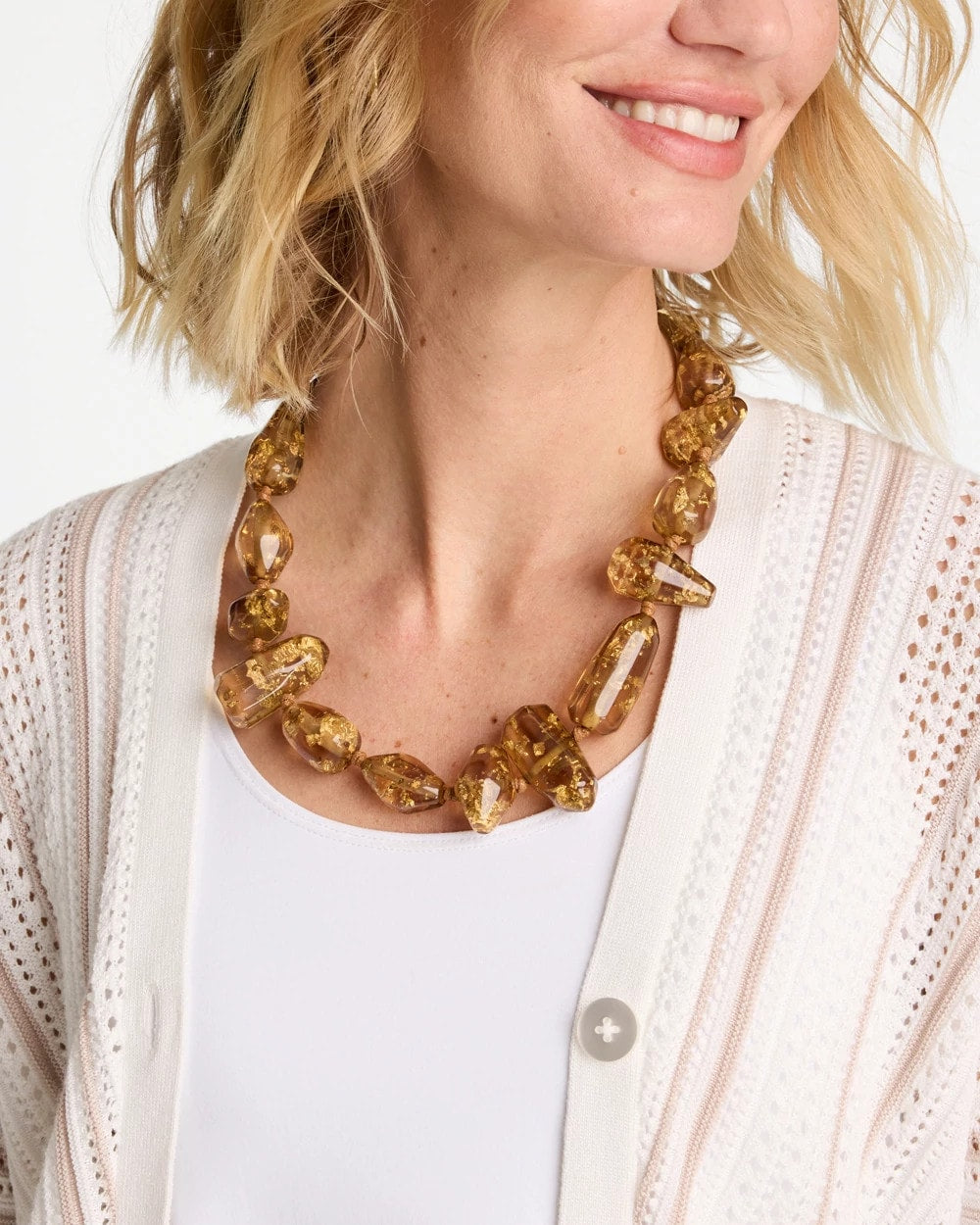 Neutral Gold Foil Long Single Strand Necklace