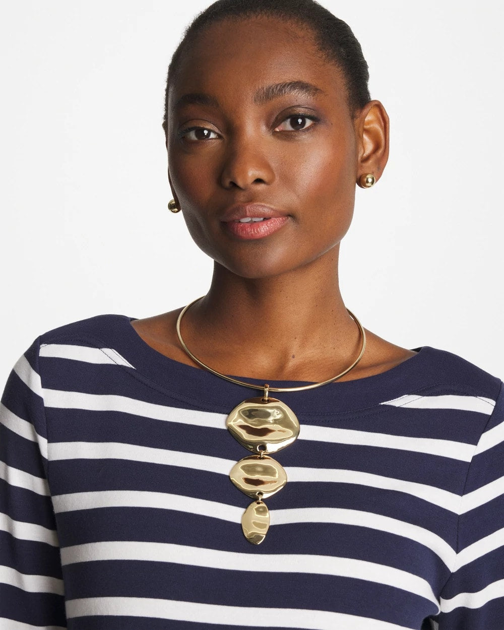 White/Gold Linear Reversible Pendant Necklace