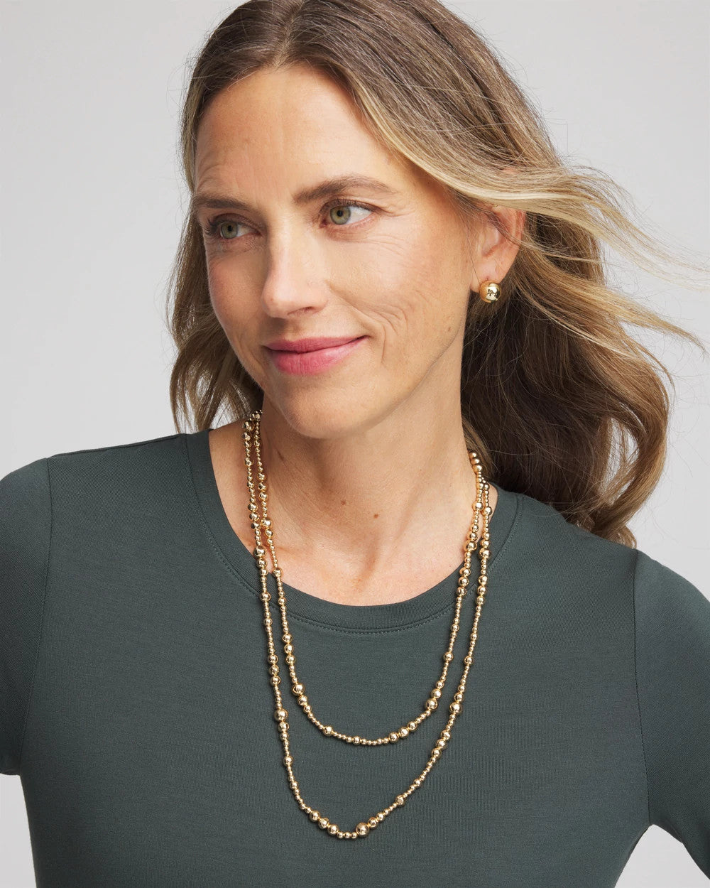 Gold Goldtone Long Beaded Necklace