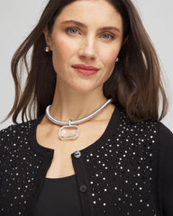 Silver Silvertone Gem Pendant Cord Necklace