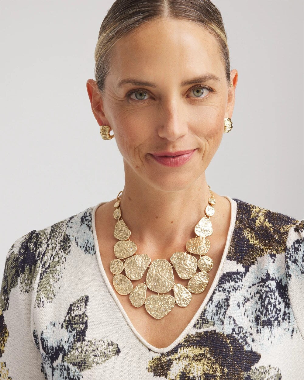 Gold Molten Goldtone Bib Necklace