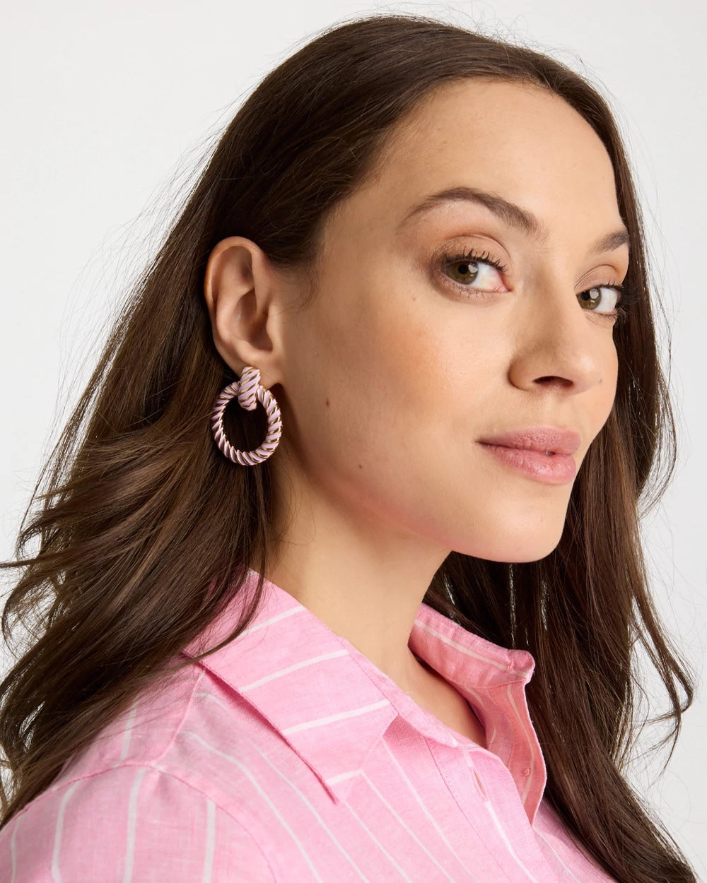 Pink Pink Twist Drop Hoop Earrings