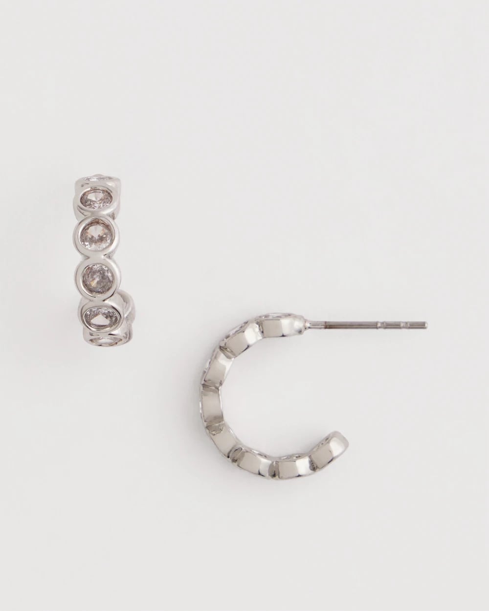 Silver Silvertone Crystal Mini Hoop Earrings