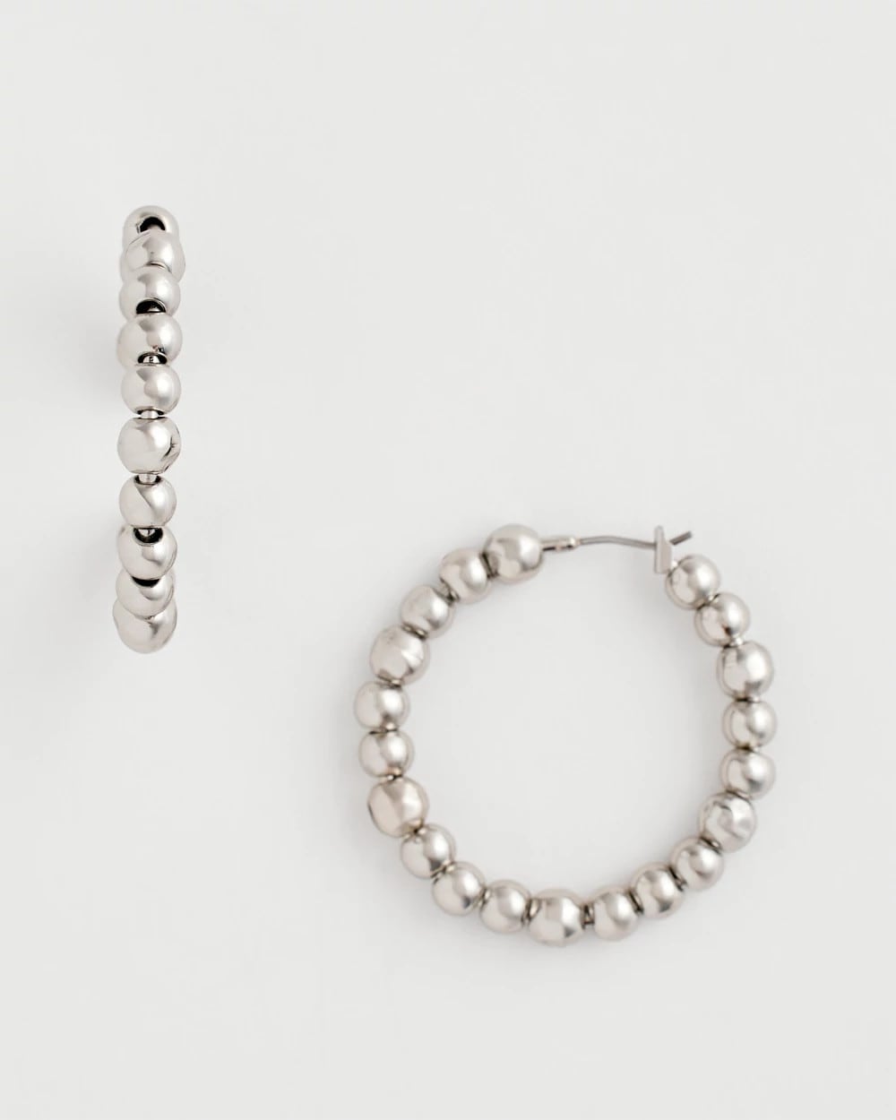 Silver Silvertone Beaded Hoop Earrings