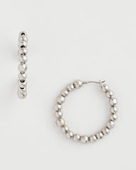 Silver Silvertone Beaded Hoop Earrings