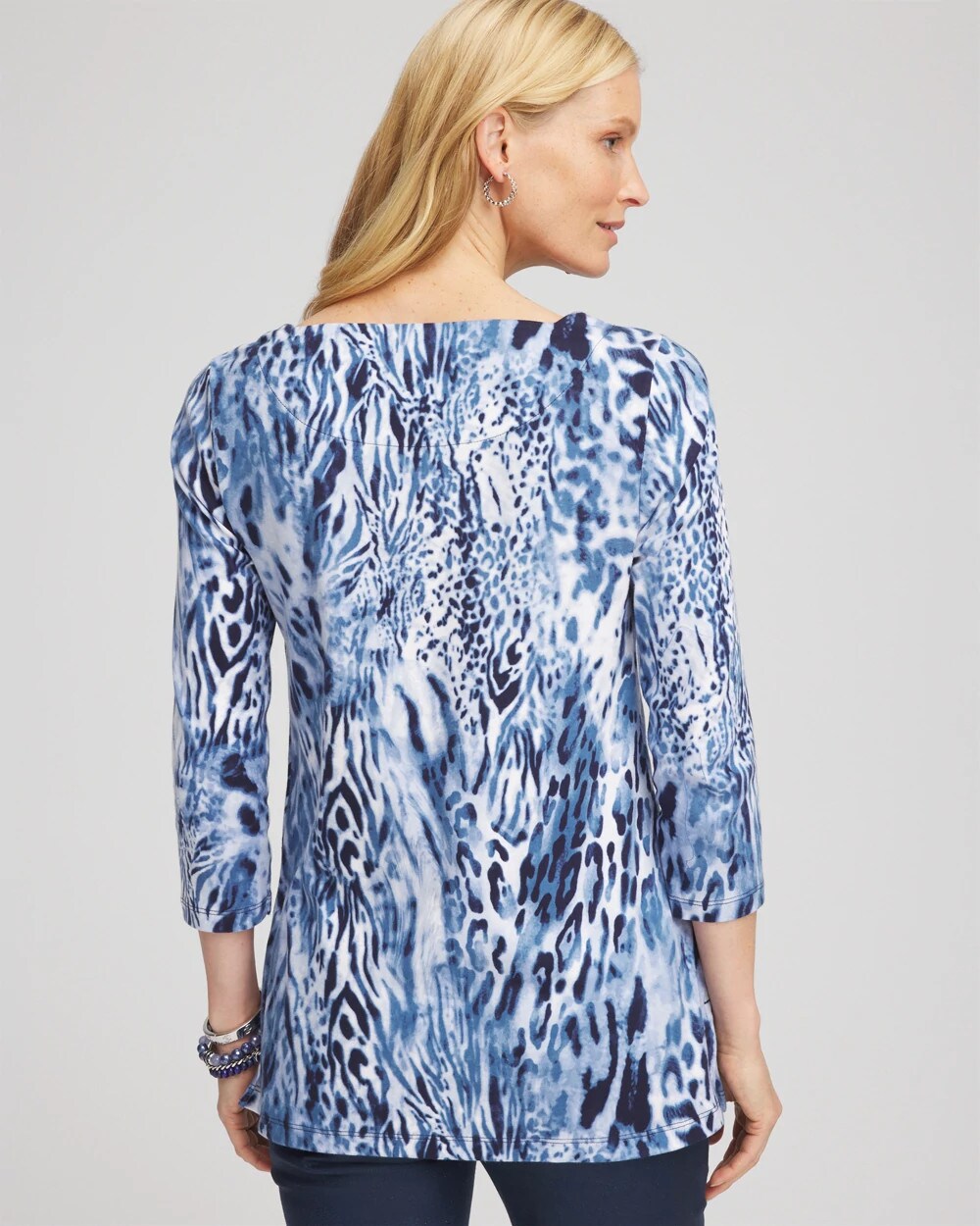 Classic Navy Animal Print Square Neck Tunic