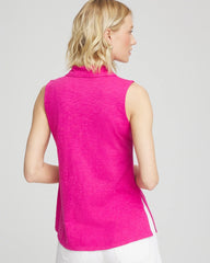 Crushed Berries Slub Sleeveless Collared Tunic